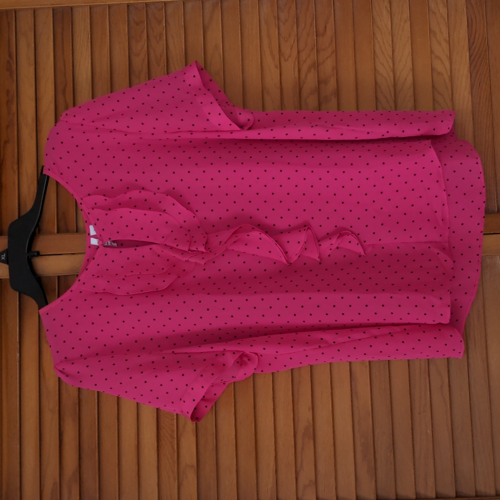 Cute Pink and Black Polka Dot Short Sleeve Blouse
